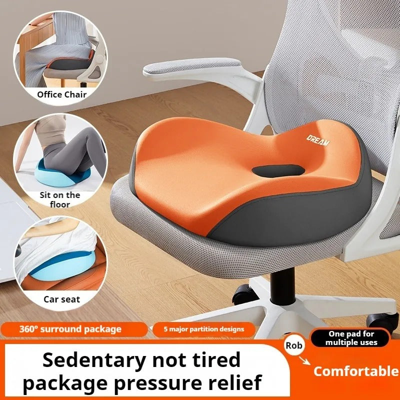 Memory Foam Office Chair Seat Cushion – Comfortable Donut Pillow with Washable Cover for Office, Home & Car - Delicate Leather