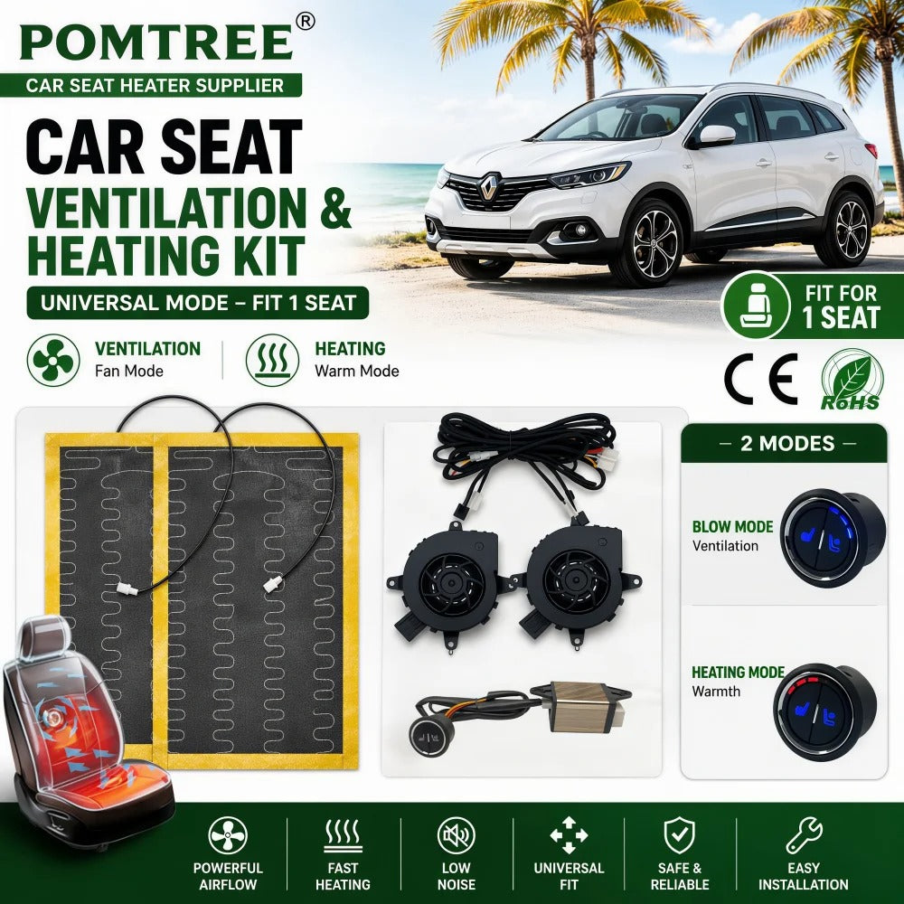 Universal Car Seat Heating & Ventilation Kit 1 Seat – Alloy Wire Heating Pad, Cooling Fan & 3-Level Switch - Delicate Leather