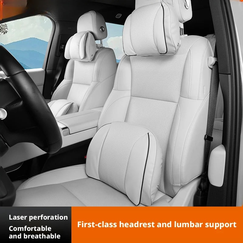 Premium Car Headrest & Lumbar Pillow – Universal Adjustable Neck & Back Cushion - Delicate Leather