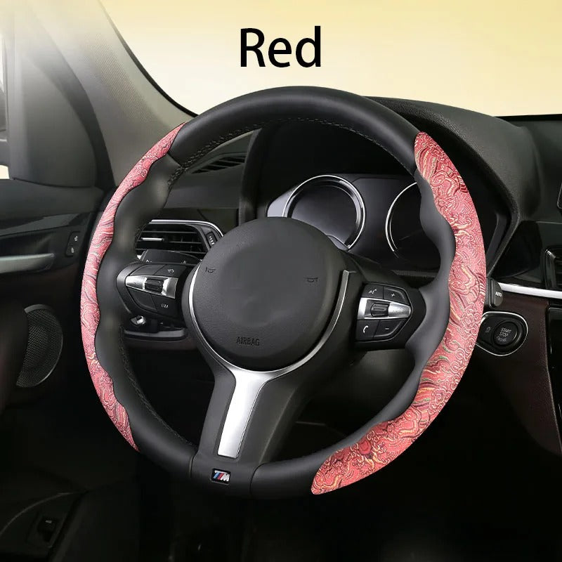 Universal Antique Pattern Steering Wheel Cover 38cm – Segmented Breathable Ultra-Thin Non-Slip Car Steering Wheel Protector - Delicate Leather