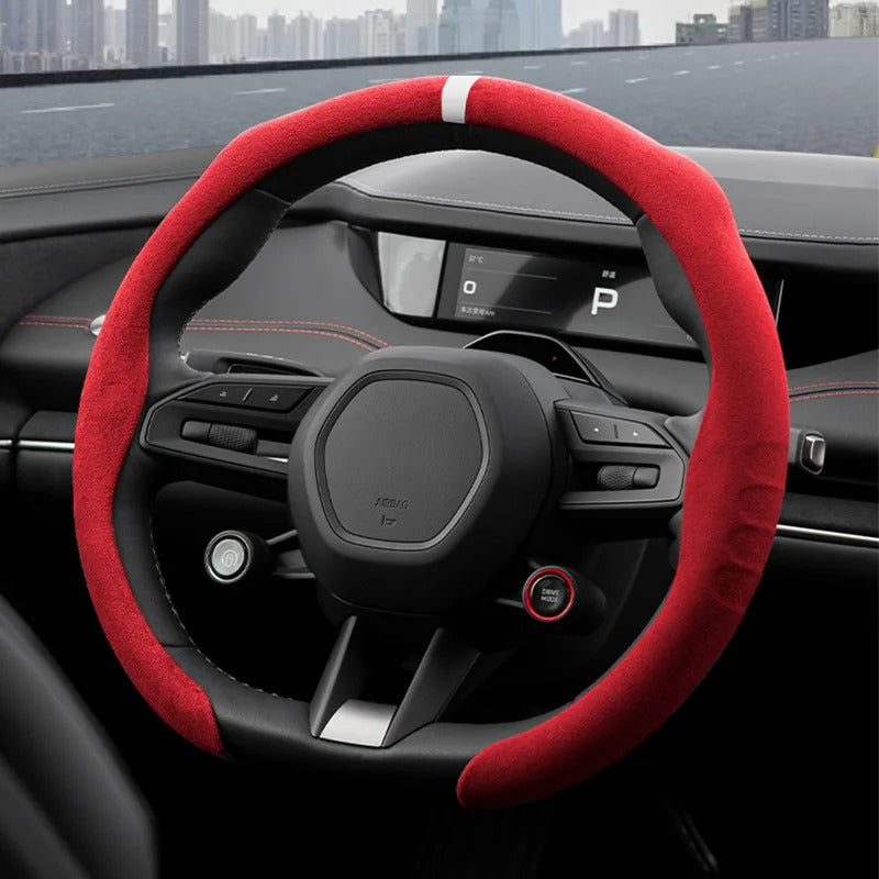 Suede Steering Wheel Cover – Anti-Slip Universal 36–38cm Fit Interior Accessory - Delicate Leather  