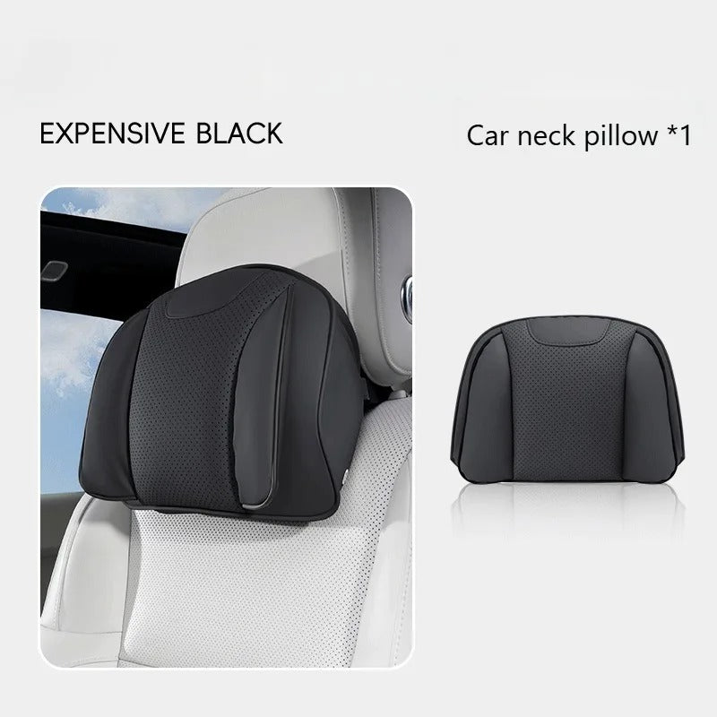 Nappa Leather Car Headrest & Lumbar Support Pillow Set – Universal Neck & Back Cushion - Delicate Leather