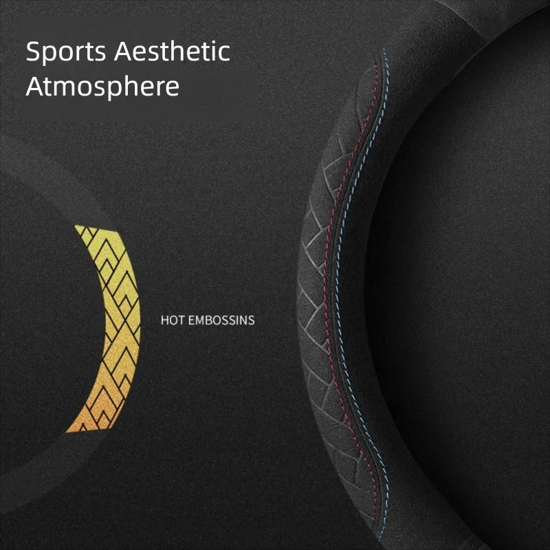 Suede Leather Steering Wheel Cover – 38cm Universal Non-Slip Grip for Cars and SUVs - Delicate Leather  