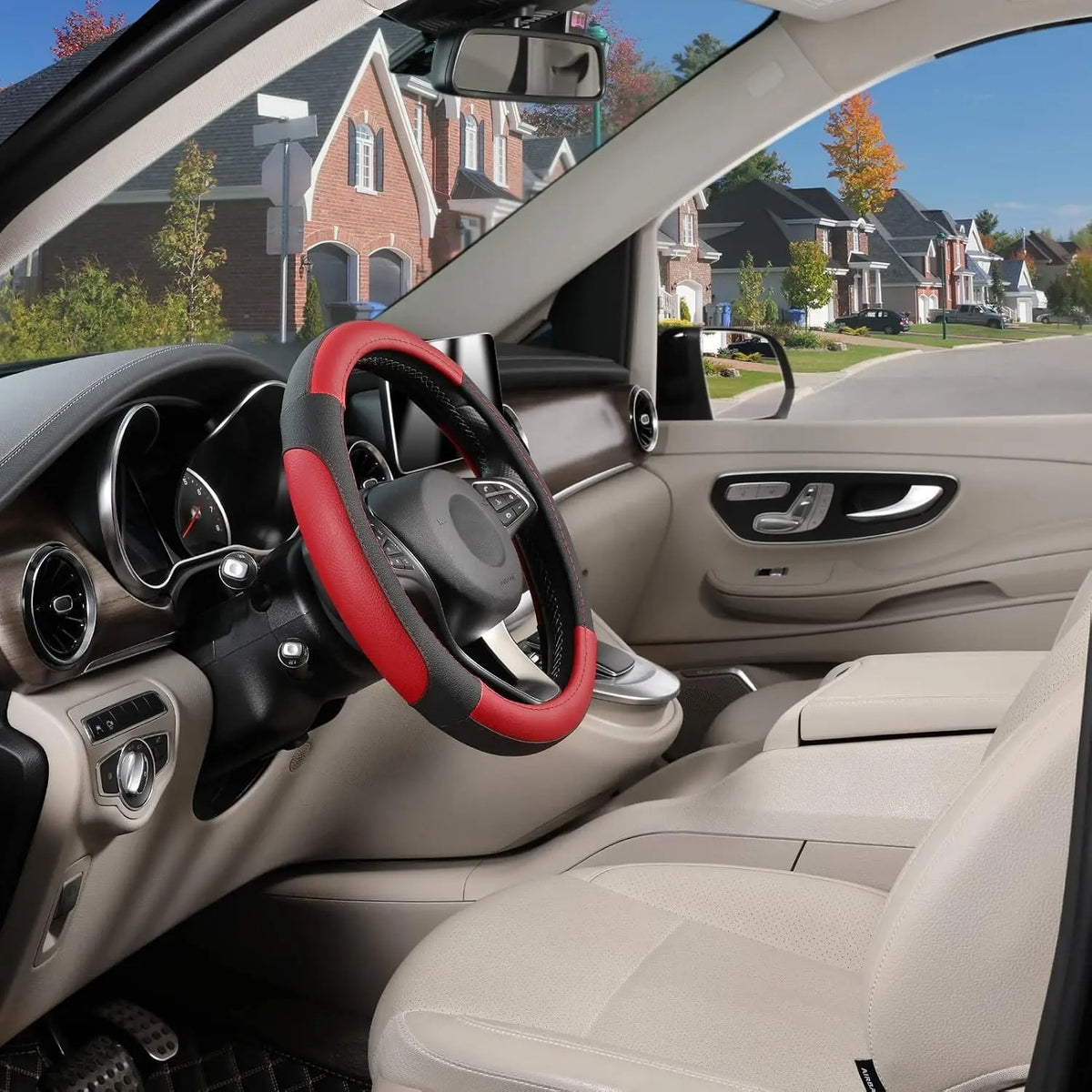 Microfiber Leather Steering Wheel Cover – Universal 38 cm Non-Slip Grip - Delicate Leather