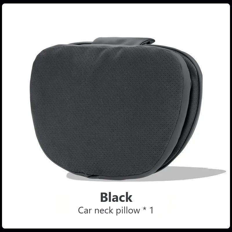 Soft Suede Car Neck & Lumbar Support Pillow Set – Memory Foam Headrest Waist Cushion with Double-Sided Design - Delicate Leather