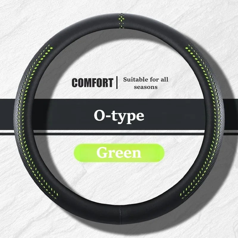 Universal Nappa Leather Steering Wheel Cover 38cm – O-Type, D-Type & Double D Non-Slip Car Steering Wheel Protector - Delicate Leather