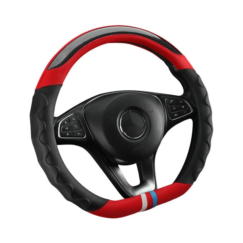 Fashion Carbon Fiber Leather Car Steering Wheel Cover – Breathable Non-Slip Steering Cover, Universal 37–38 cm, Multiple Colors - Delicate Leather  