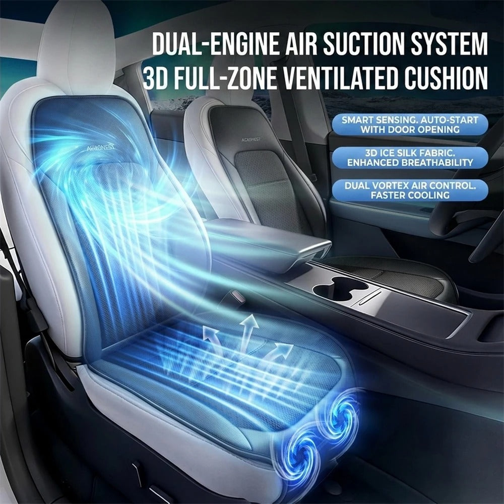 Smart Ventilated Car Seat Cushion – USB-C Cooling Seat Cover with Auto Start/Stop - Delicate Leather  