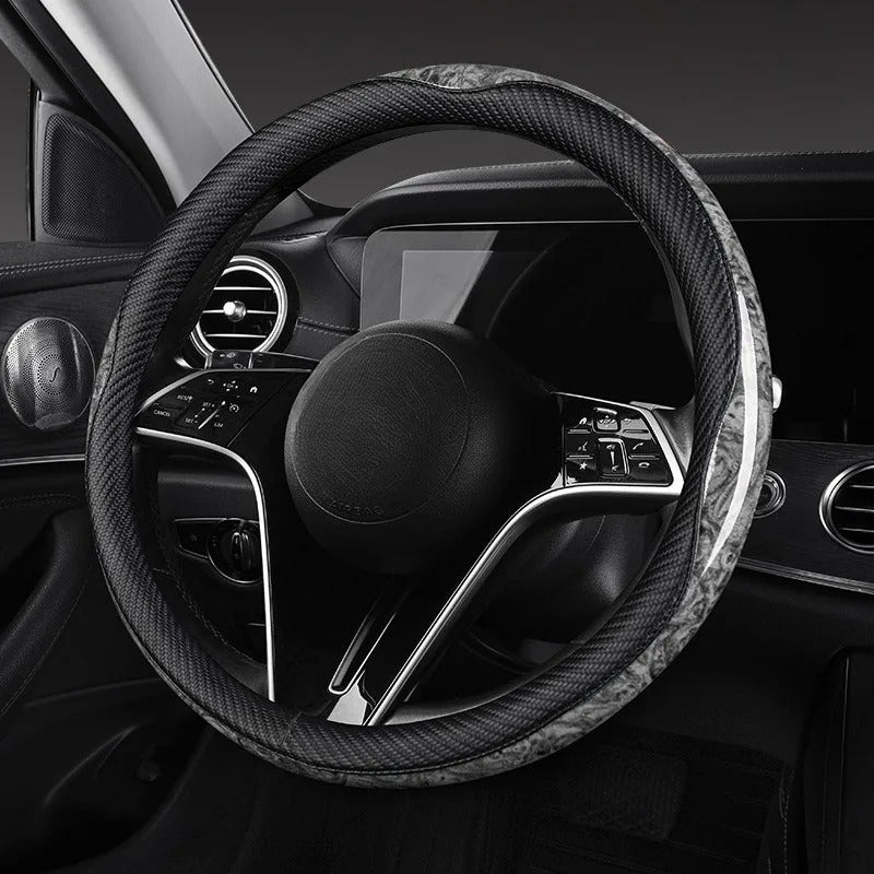 O/D Shape Carbon Fiber Leather Steering Wheel Cover – Universal 37–38cm Anti-Slip Grip - Delicate Leather