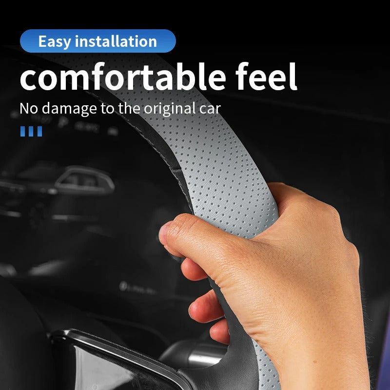 Premium Steering Wheel Cover – Easy Installation, Anti-Slip Universal 38cm Fit - Delicate Leather