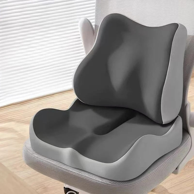 Memory Foam Seat Cushion & Back Pillow Set – 2-Piece Comfort Set for Office Chair & Car - Delicate Leather