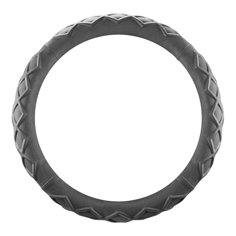Rhombus Pattern PU Leather Steering Wheel Cover – O-Type Minimalist Non-Slip Grip - Delicate Leather