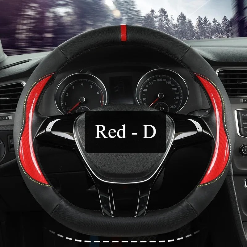 Microfiber Leather Steering Wheel Cover – Universal O & D Shape Anti-Slip Design - Delicate Leather  