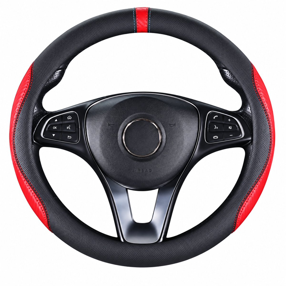 Carbon Fiber Style Steering Wheel Cover 36–38cm – Breathable Anti-Slip O/D-Shaped Grip - Delicate Leather