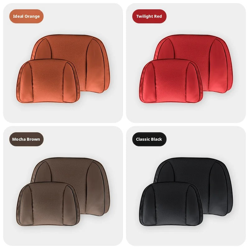 Premium Car Headrest & Lumbar Pillow – Universal Adjustable Neck & Back Cushion - Delicate Leather