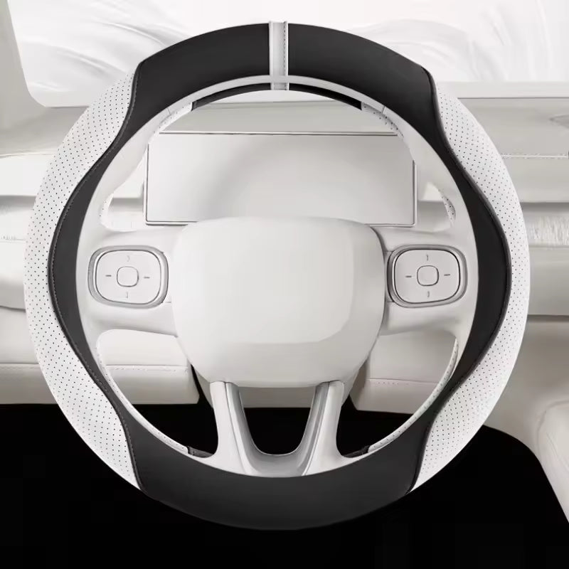 Suede Steering Wheel Cover – Universal 38CM Cute Non-Slip O/D Shape Grip - Delicate Leather