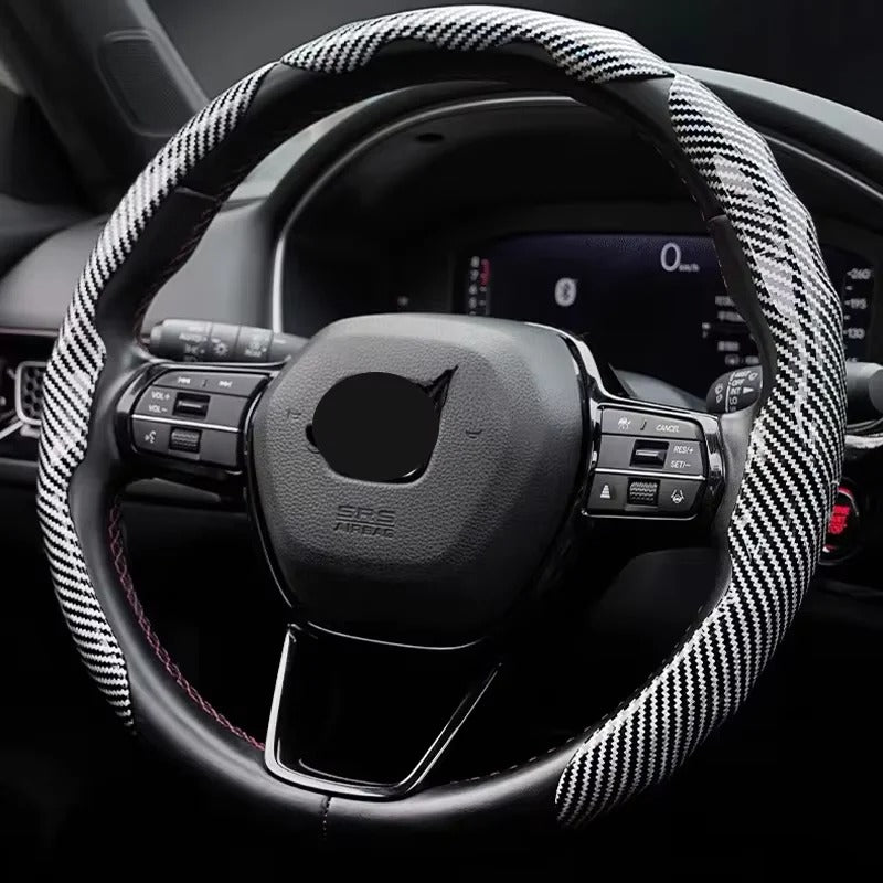 Carbon Fiber Pattern Steering Wheel Cover – Universal Fit, Non-Slip, All-Season Design - Delicate Leather  