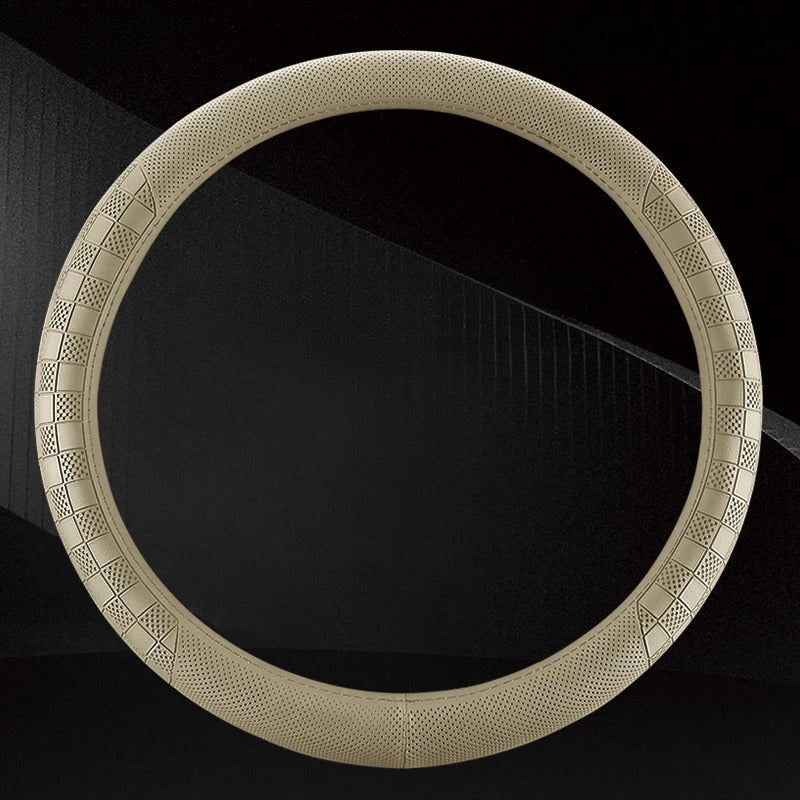 Genuine Leather Steering Wheel Cover – Universal 37–38CM Breathable Non-Slip Grip - Delicate Leather
