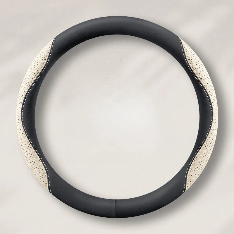 PU Leather & Mesh Car Steering Wheel Cover – Comfortable, Breathable, All-Season Grip - Delicate Leather  