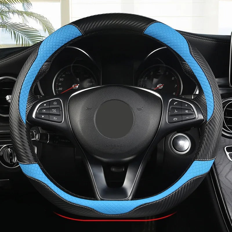 Ultra-Thin Leather Steering Wheel Cover – Breathable Non-Slip Summer Grip (O & D Shape) - Delicate Leather