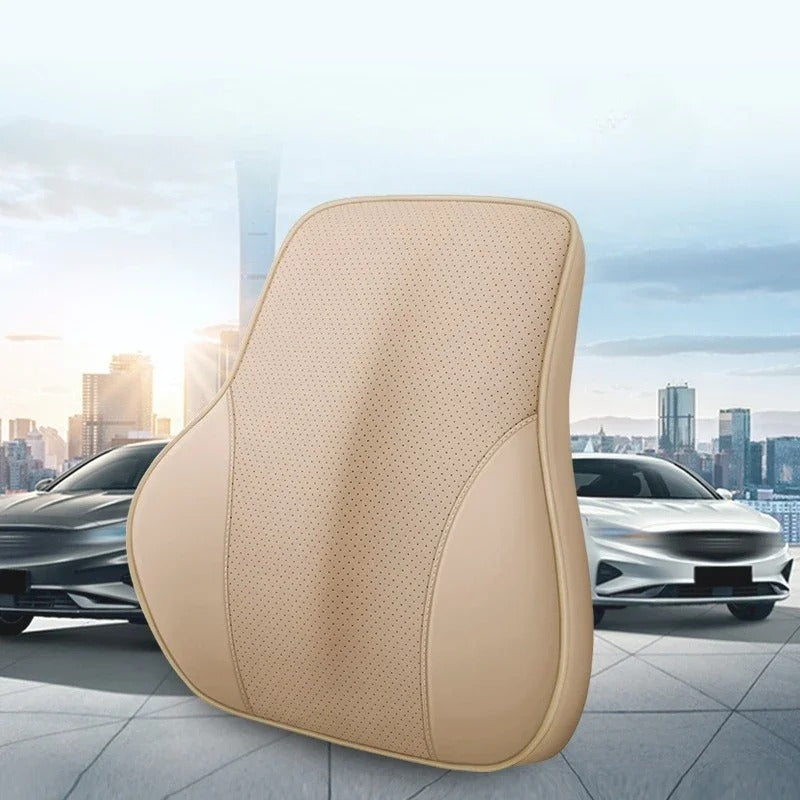 3D Nappa PU Leather Memory Foam Car Headrest & Lumbar Support Cushion - Delicate Leather