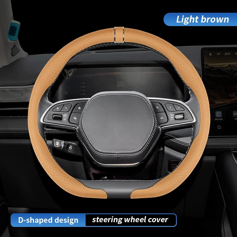Premium Steering Wheel Cover – Easy Installation, Anti-Slip Universal 38cm Fit - Delicate Leather