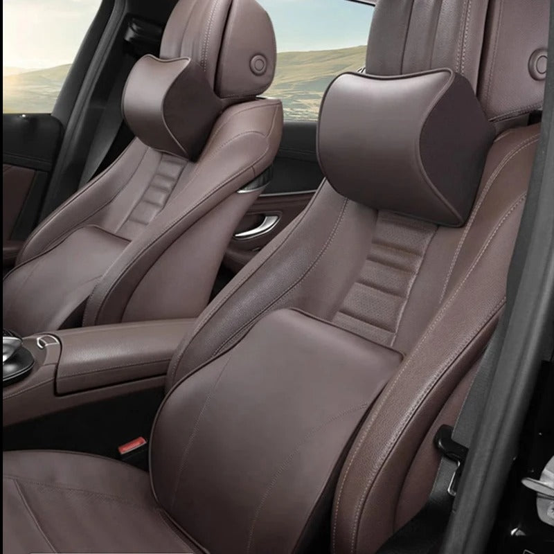Premium Nappa Leather Car Neck Pillow & Lumbar Cushion – Breathable Universal Seat Accessories - Delicate Leather