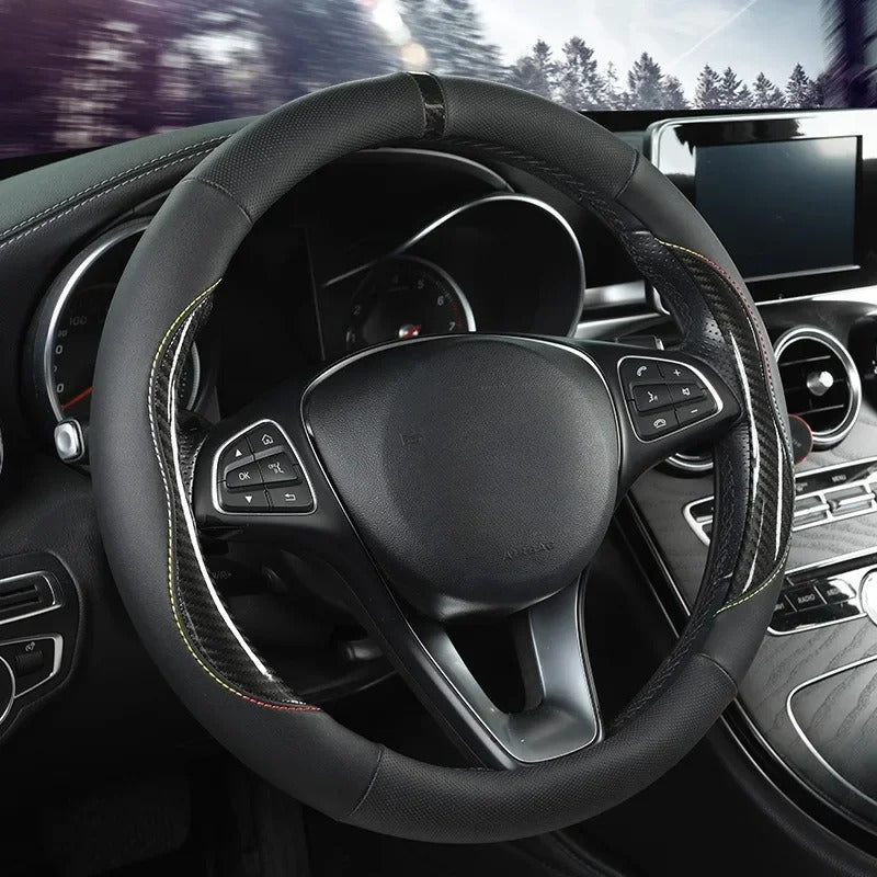 Microfiber Leather Steering Wheel Cover – Universal O & D Shape Anti-Slip Design - Delicate Leather  