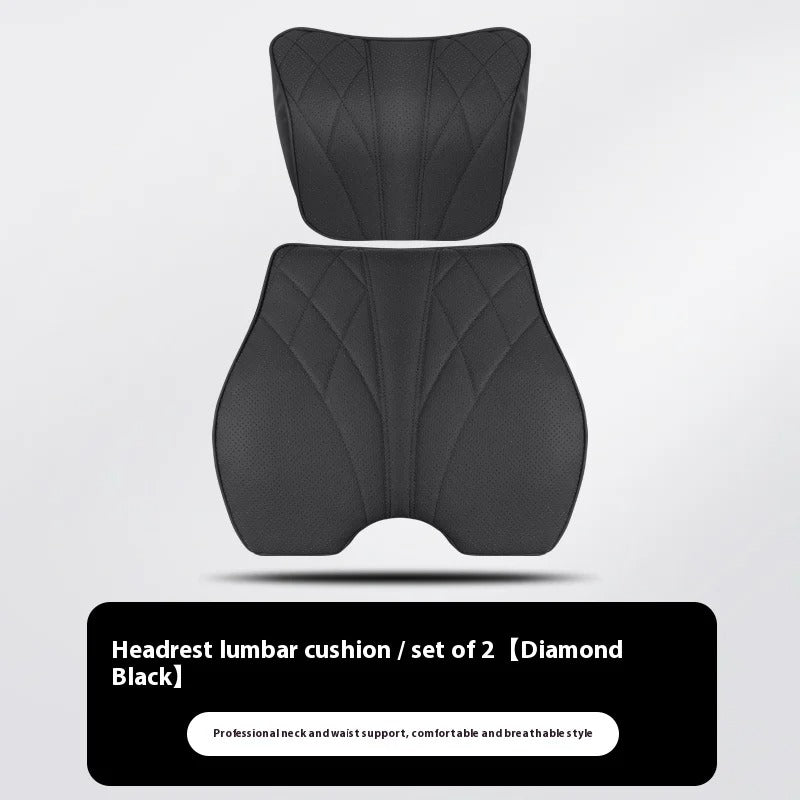 Nappa Leather Car Seat Cushion Set – Universal Fit with Headrest & Lumbar Support Pillows - Delicate Leather  