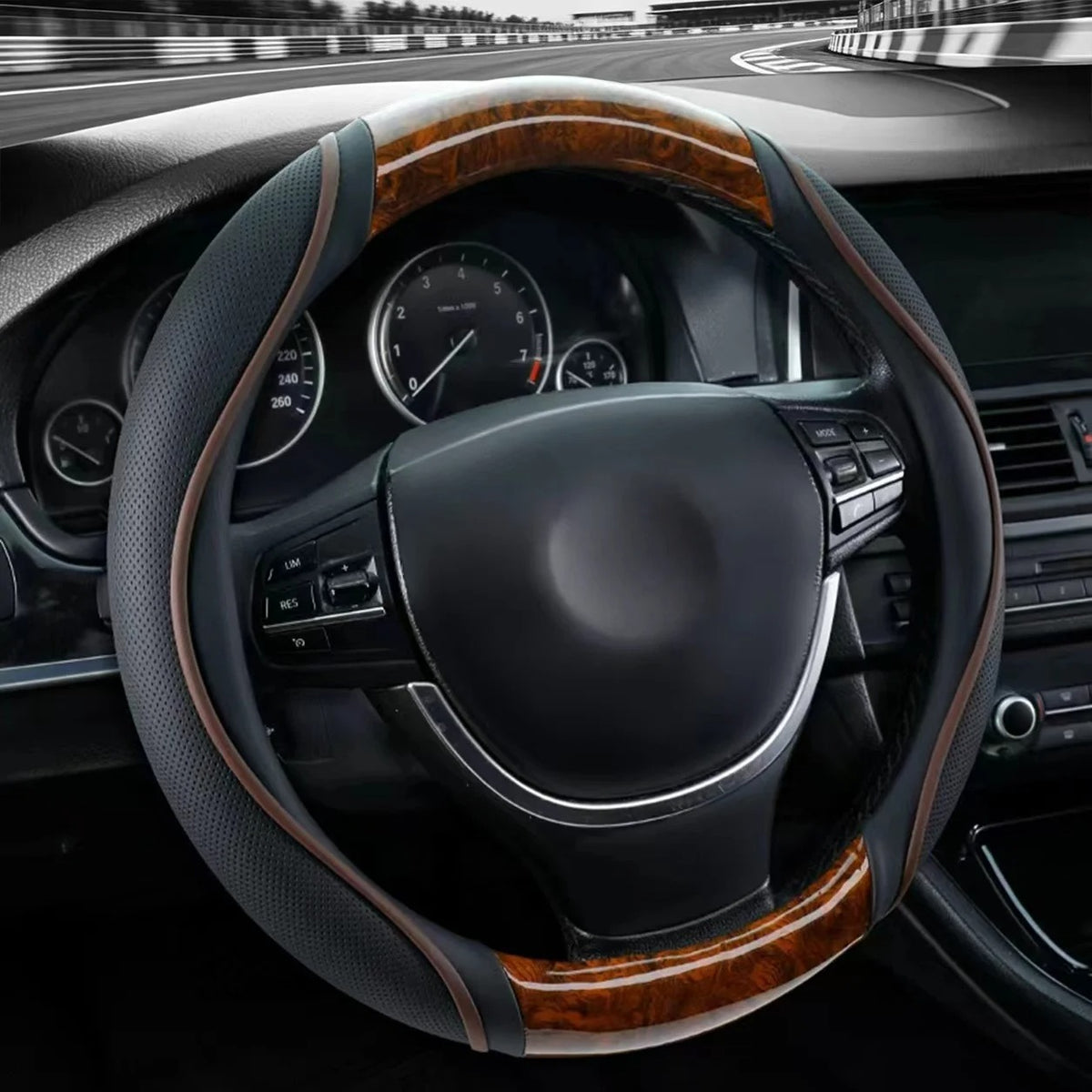 Color-Block PU Leather Steering Wheel Cover – Breathable Non-Slip 38CM/15-Inch Universal Fit - Delicate Leather