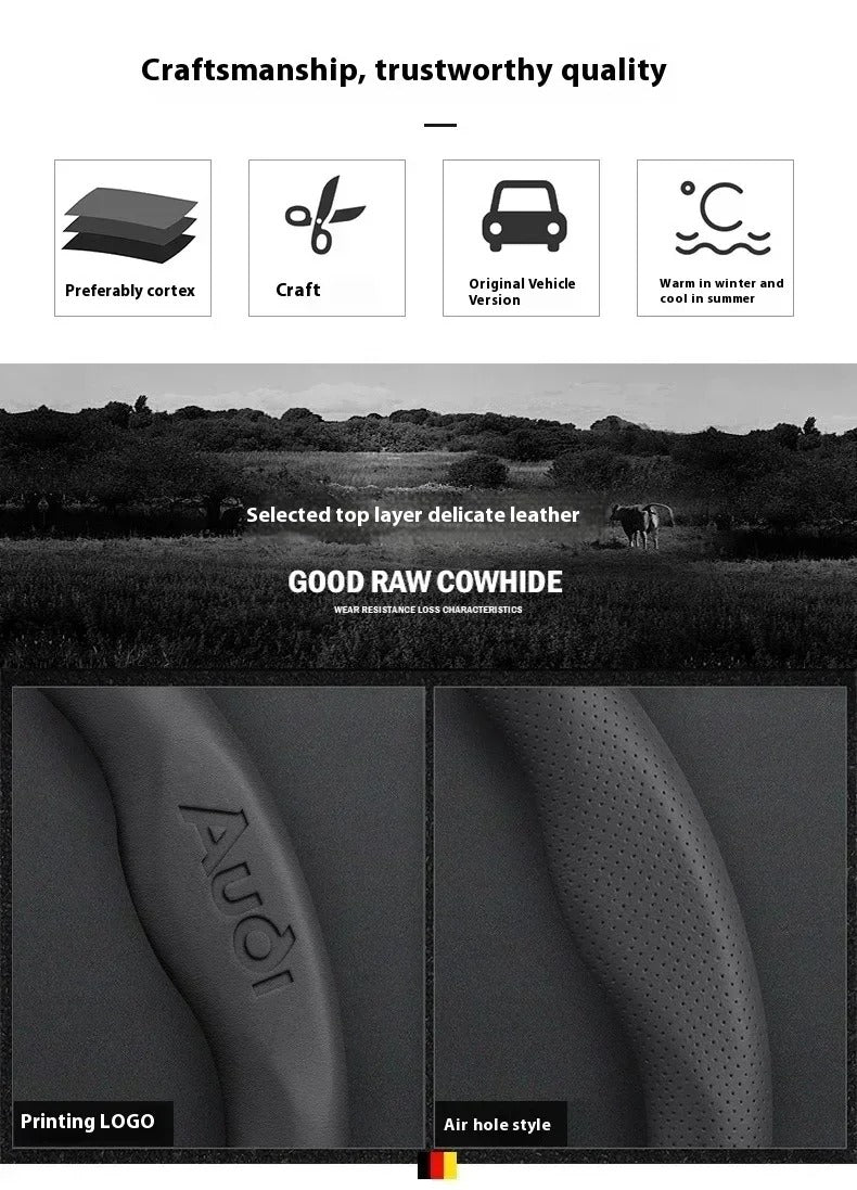 Universal Ventilated Anti-Slip Steering Wheel Cover – Breathable Leather Grip Protector with Carbon Fiber Texture, Fits 36–38cm Steering Wheels - Delicate Leather  