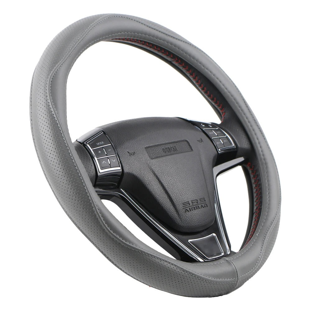 Universal Genuine Leather Steering Wheel Cover 38cm – Top Cowhide Perforated Non-Slip Silicone Car Steering Wheel Protector - Delicate Leather