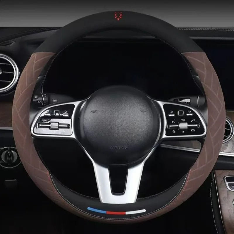 Suede Steering Wheel Cover – Universal 38cm O/D Shape Anti-Slip All-Season Grip - Delicate Leather  