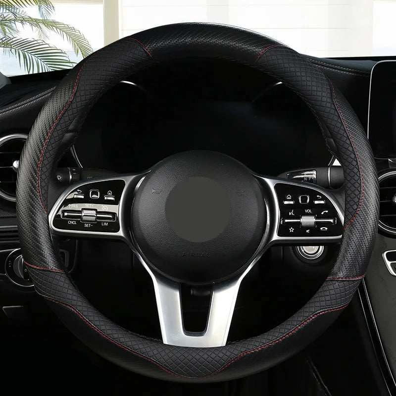 Ultra-Thin Leather Steering Wheel Cover – Breathable Non-Slip Summer Grip (O & D Shape) - Delicate Leather