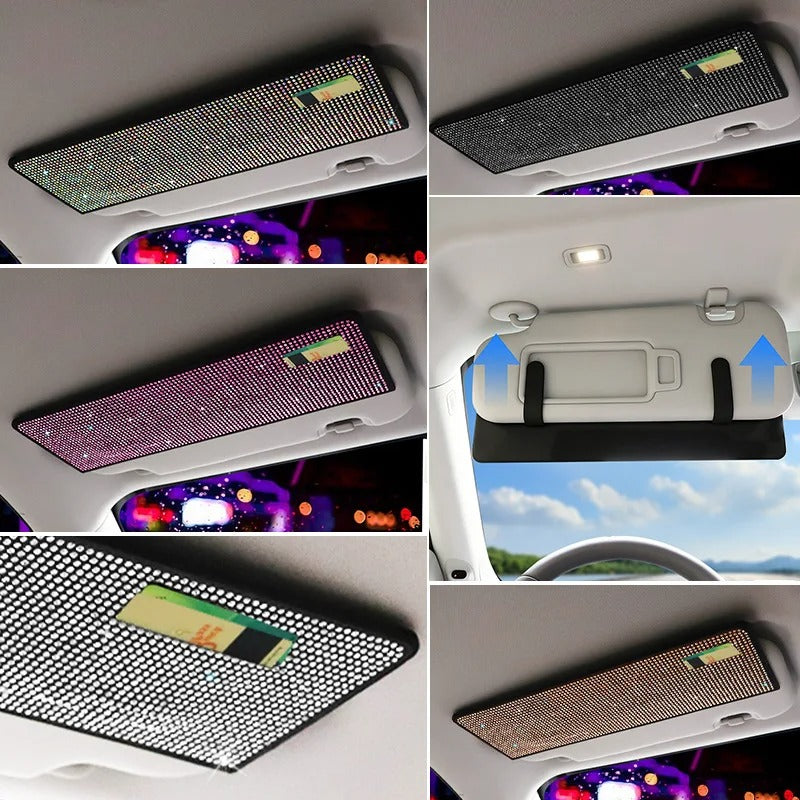 Bling Rhinestone Car Sun Visor Extender – Glare Shield with Card & Ticket Holder