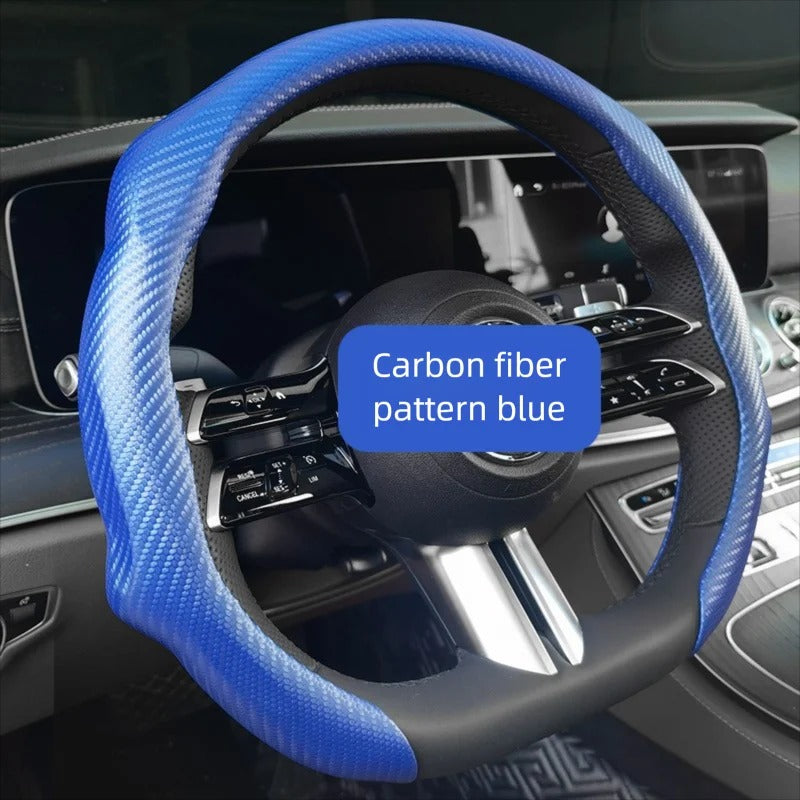 Carbon Fiber Pattern Steering Wheel Cover – Universal Fit 38cm, Non-Slip, All-Season - Delicate Leather  