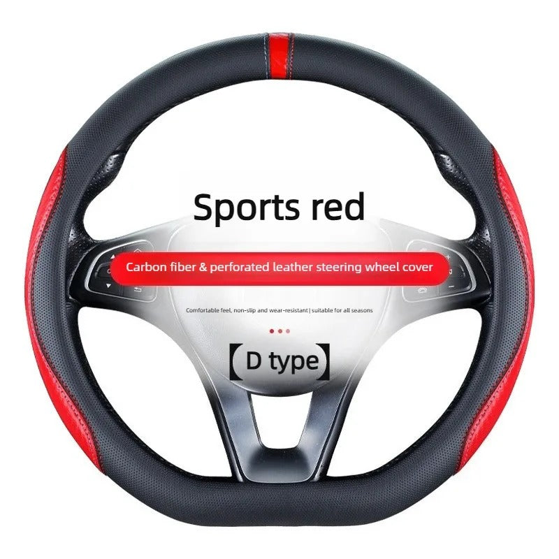 Carbon Fiber Microfiber Leather Steering Wheel Cover – Universal 37–38CM O/D Shape Non-Slip Grip - Delicate Leather