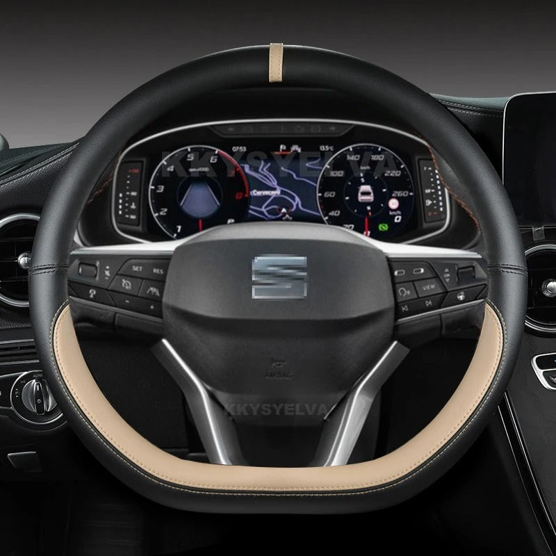 Universal D-Shape Steering Wheel Cover – 38CM Microfiber Leather, Multiple Colors - Delicate Leather  