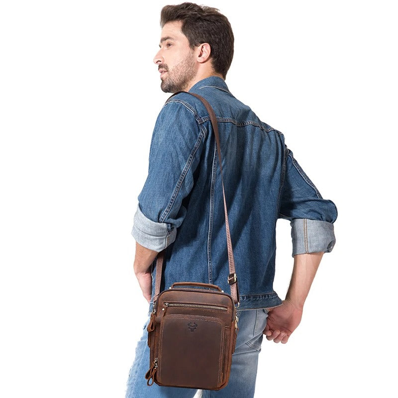 Genuine Leather Men's Shoulder Bag Vintage Cross Bags Large Capacity Male Messenger Tote Bag Travel Bolso Hombres