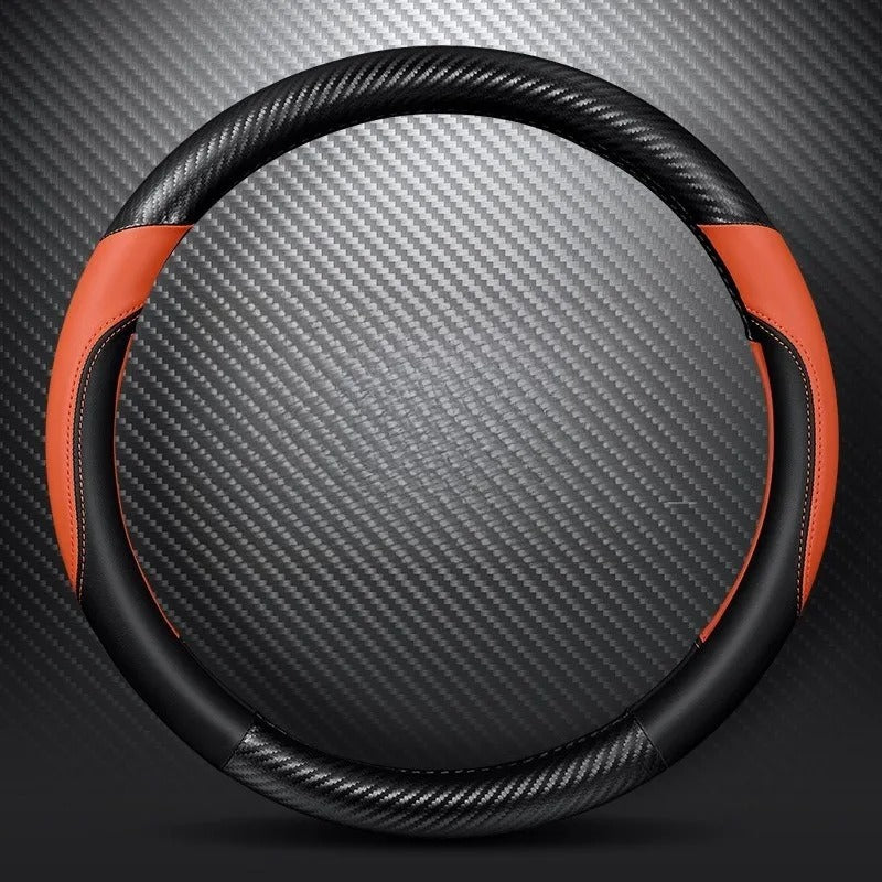 Carbon Fiber Microfiber Leather Steering Wheel Cover – O Shape Universal Non-Slip Grip - Delicate Leather  