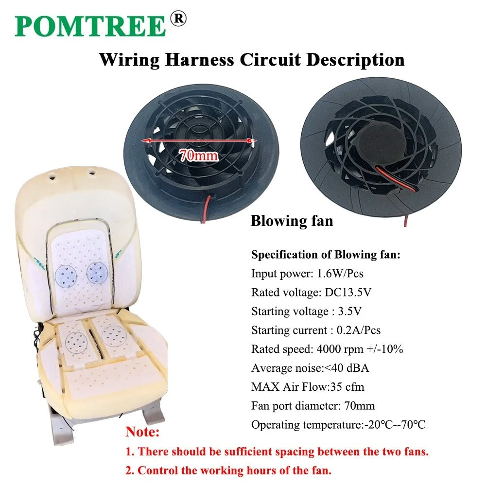 DC 12V Car Seat Heating & Ventilation Kit – 4-Fan Heated Seat Pad with 3-Level Switch for 1 Seat - Delicate Leather