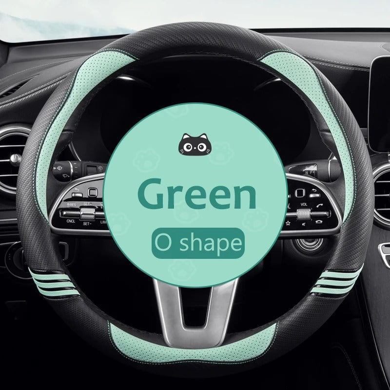Universal 15-Inch Car Steering Wheel Cover – PU Leather with Carbon Fiber Pattern, Anti-Slip Design - Delicate Leather  