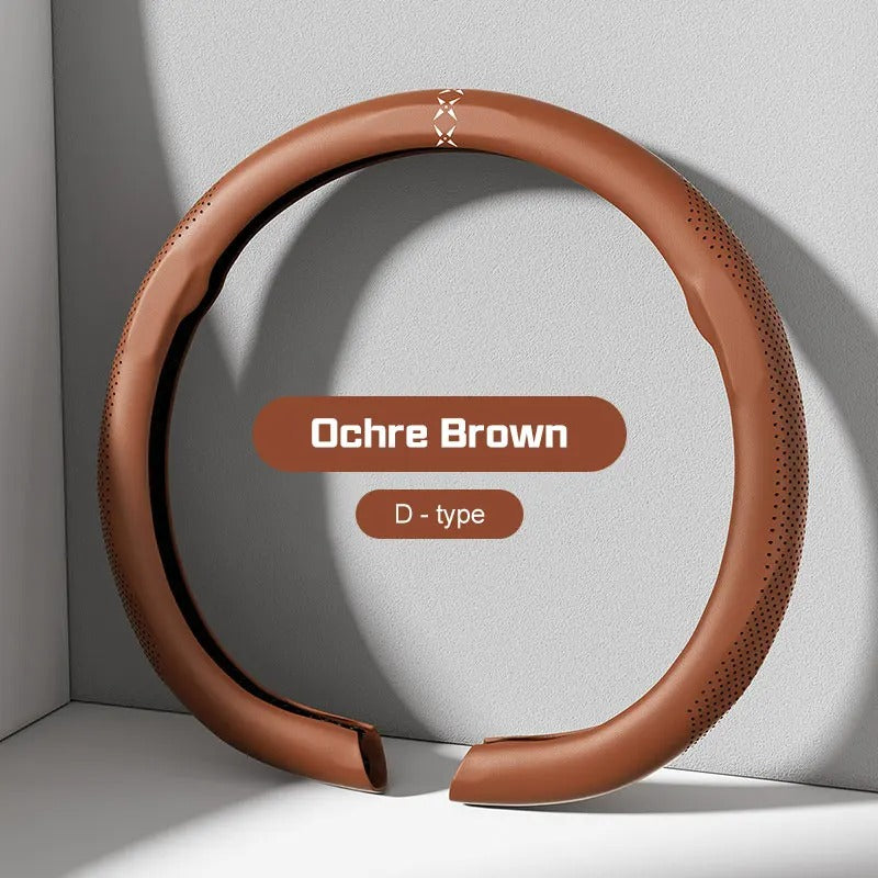 Universal Nappa Leather Steering Wheel Cover – Non-Slip Breathable Design for 37–38cm O/D Type Wheels - Delicate Leather  