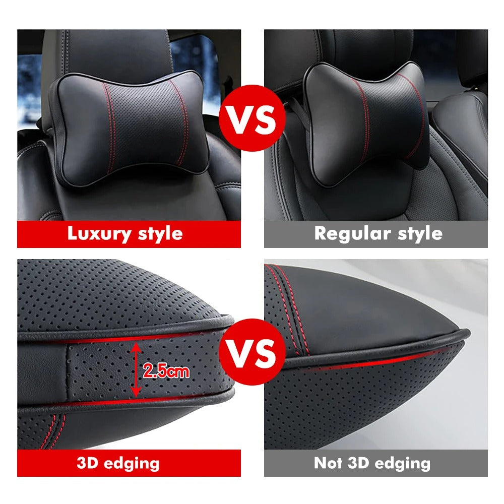 Leather Car Headrest Pillow – Breathable Universal Cushion for Vehicle Interior - Delicate Leather  