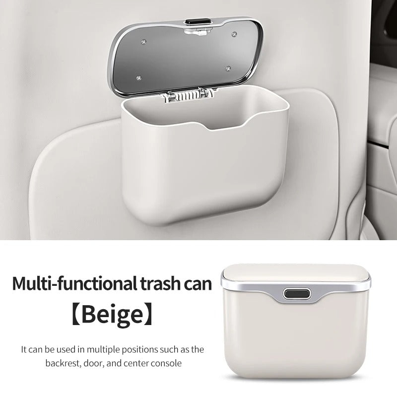 Waterproof Car Trash Can with Press Lid – Hanging Mini Storage Bin for Vehicle, ABS Material, Leakproof & Durable - Delicate Leather  