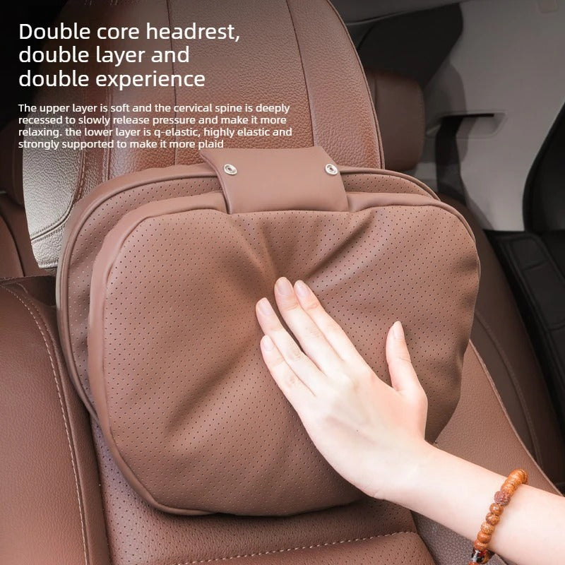 Soft Suede Car Neck & Lumbar Support Pillow Set – Memory Foam Headrest Waist Cushion with Double-Sided Design - Delicate Leather