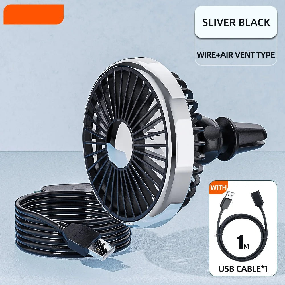 12–24V Mini Car Air Outlet Fan with LED Lighting – USB Powered, 360° Rotating, 3-Speed Cooling Fan for Car, Office & Home Use - Delicate Leather  