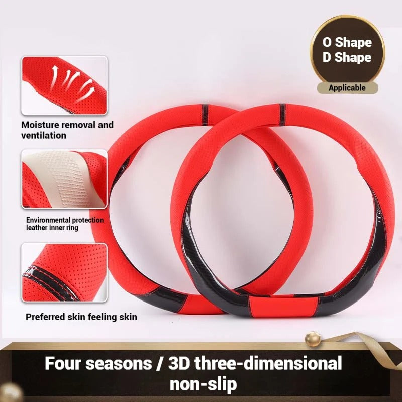 Leather Steering Wheel Cover – Universal 38cm Anti-Slip Interior Accessory - Delicate Leather  