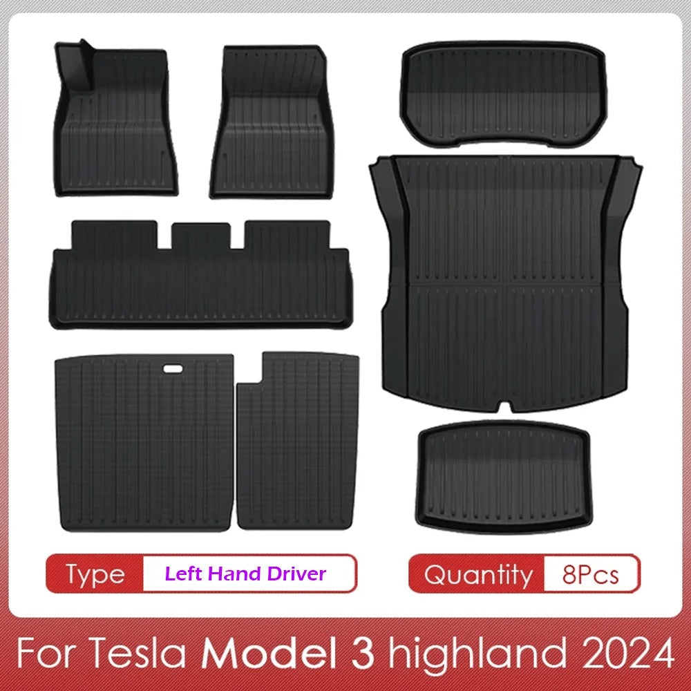 TPE Floor Mats & Cargo Liner for Tesla Model 3 Highland 2024–2025 – Waterproof, Anti-Slip, Left/Right-Hand Drive Compatible - Delicate Leather  