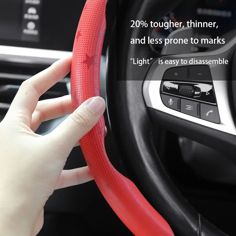Universal Five-Point Star Steering Wheel Cover 38cm – Breathable Ultra-Thin Non-Slip Car Steering Wheel Protector - Delicate Leather